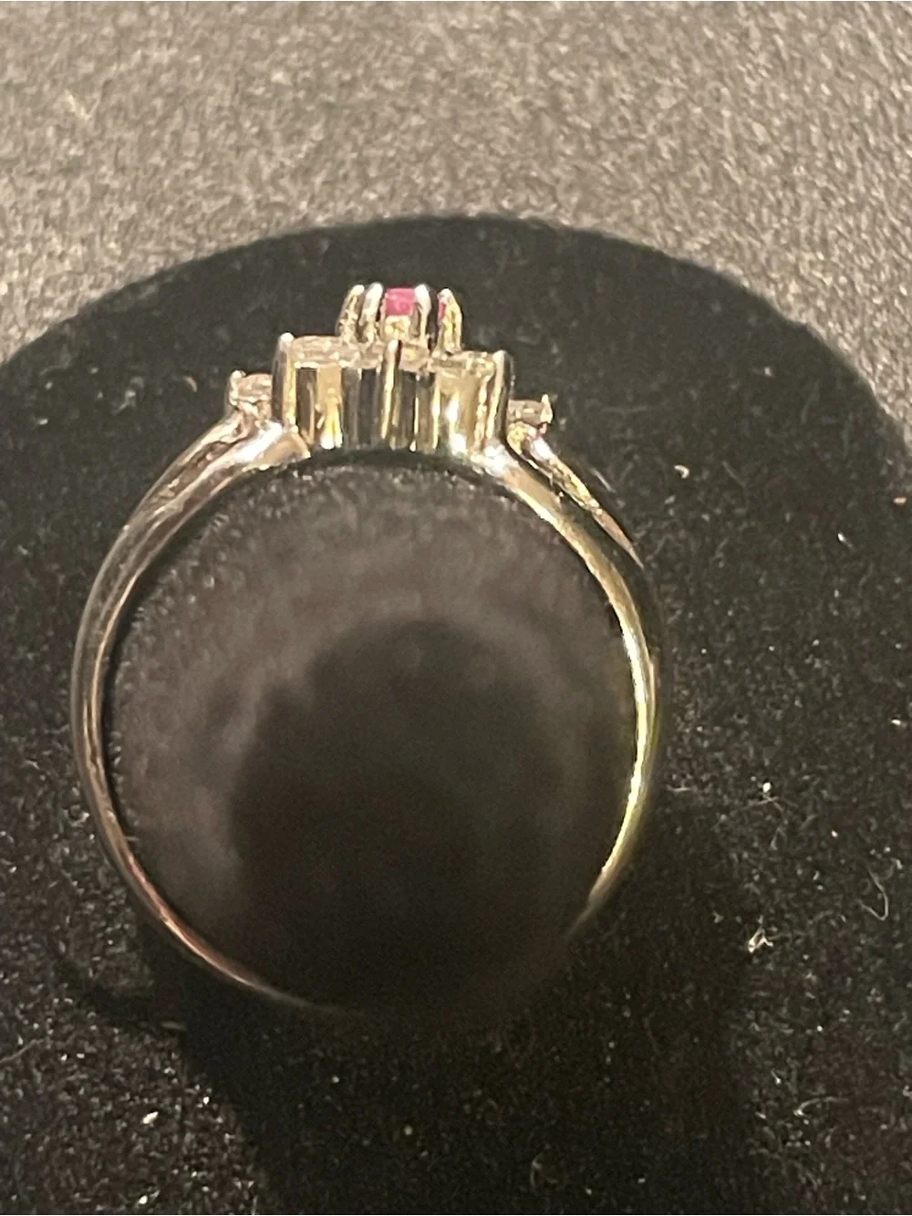 Floral  Cubic Zirconia Sterling Ring - Pink Center